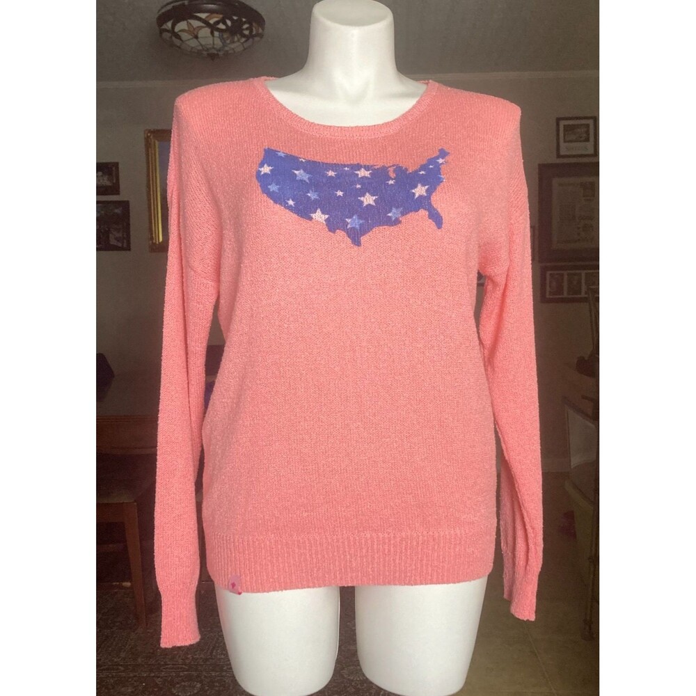 Simply Southern Peach USA Map Print Sweater Woman XL Patriotic Americana Grunge